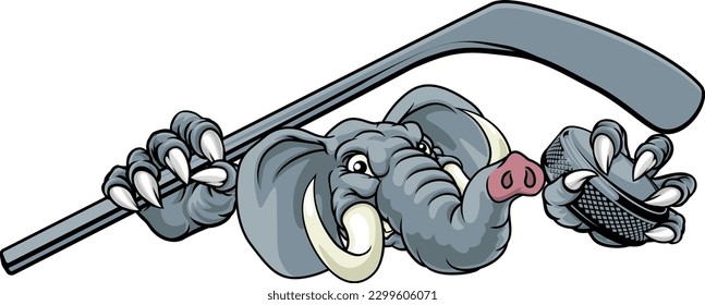 An eagle ice hockey player animal sports mascot holding a hockey stick and puck
