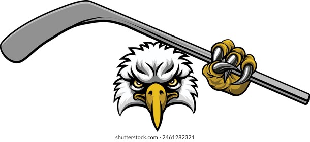 An eagle ice hockey player animal sports mascot holding a hockey stick 