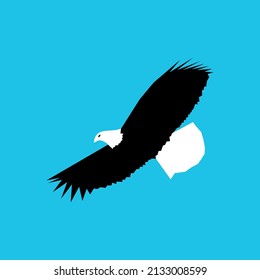 icono del águila que vuela por encima de las nubes aislado en un fondo azul claro