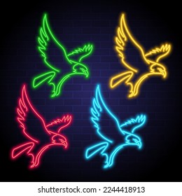 Eagle icon set with neon light glowing illustration