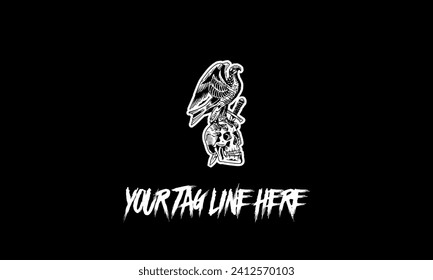 An eagle icon with tag line isolated on a black background