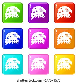 Eagle icons of 9 color set isolated vector illustration