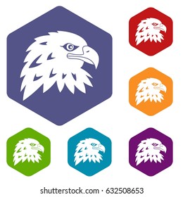 Eagle icons set hexagon isolated vector illustration