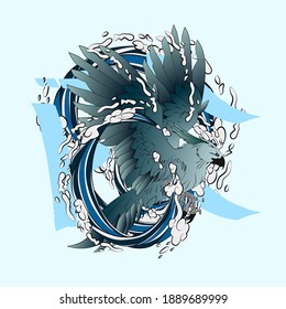 eagle illustration design for sukajan is mean japan traditional cloth or t-shirt with digital hand drawn Embroidery Men T-shirts Summer Casual Short Sleeve Hip Hop T Shirt Streetwear, pop art