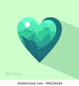Eagle Illustration in Heart Concept Describe a morning landscape. Vector Eps.10