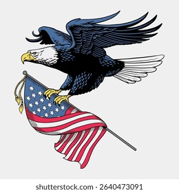 Eagle Illustration Holding USA Flag