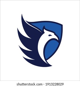 eagle illustration logo creative design vector with shield background