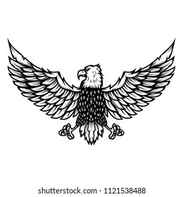 Eagle illustration on white background. Design element for poster, card, print, logo, label, emblem, sign. Vector image