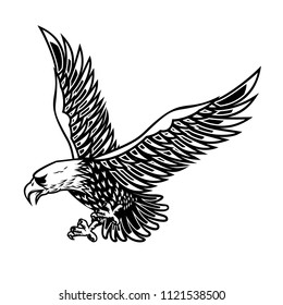 Eagle illustration on white background. Design element for poster, card, print, logo, label, emblem, sign. Vector image