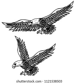 Eagle illustration on white background. Design element for poster, card, print, logo, label, emblem, sign. Vector image