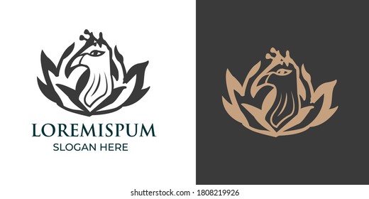 águila en hoja con diseño de logotipo de cuernos negro y blanco .eagle diseño vectorial 