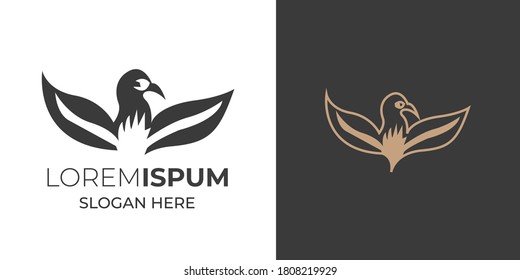 eagle into leaf with horns logo design black and white .eagle vector design 