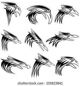 eagle isolated on white background black and white sign. Vector set.