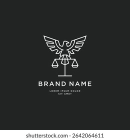 Eagle with justice scale linear outline logo design. Justice eagle symbol logo vector illustration