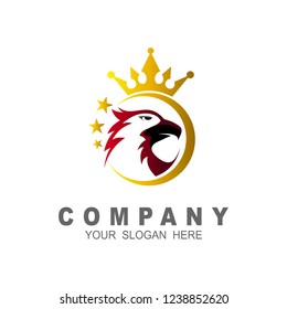 Eagle king logo, Eagle head with crown, logo design template