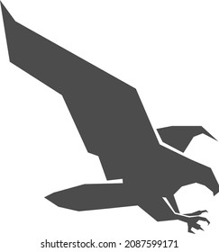 Eagle landing on prey. Gray bird silhouette. Hawk icon