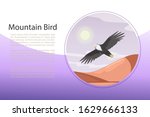 Eagle, landscape with flying bird over the mountain landmark vector illustration banner. Mountaneous birds ornitology web site or banner. Bald eagle and sunset.