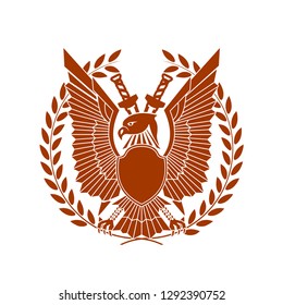 Eagle in a laurel wreath. Heraldic symbol.
