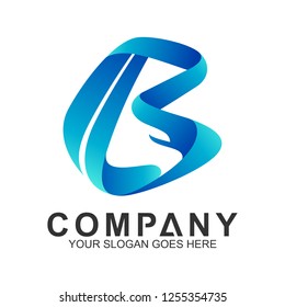 eagle letter B logo with ribbon style