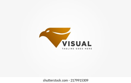 Eagle with Letter V Logo. Usable for Business and Branding Company Logos. Flat Vector Logo Design Template Element.