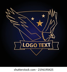 Eagle line art luxury logo vector illustration with dummy text and shape on dark background.