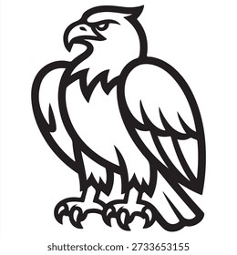Ícone de linha de águia. Símbolo de pássaro falcão americano ou mascote de falcão forte. Ilustração vetorial preta de um predador isolado no fundo branco.