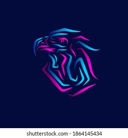 Eagle line neon art potrait logo colorful design with dark background. Abstract vector illustration. Dark minimalist wallpaper