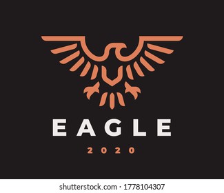 Eagle linear logo. Hawk heraldic emblem design editable for your business. Vector illustration.