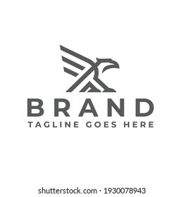 Eagle linear logo. Hawk heraldic emblem design editable for your business. Vector illustration.