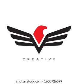 Eagle Logo abstract design  initial  letter V.  Hawk bird concept icon