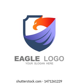 eagle logo abstract design vector template shield shape, falcon hawk bird protect defense logotype USA concept icon