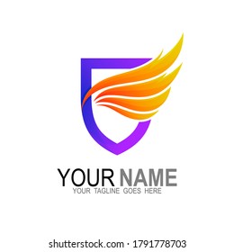 Eagle logo abstract design vector template shield shape, falcon hawk bird protect defense logotype USA concept icon