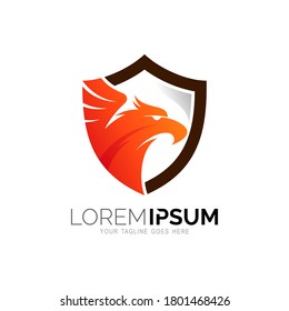 eagle logo abstract design vector template shield shape, falcon hawk bird protect defense logotype USA concept icon