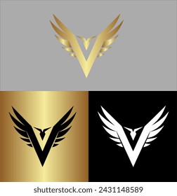 Eagle Logo abstract design vector template letter V. Falcon Hawk bird stylish Logotype concept icon