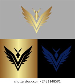 Eagle Logo abstract design vector template letter V. Falcon Hawk bird stylish Logotype concept icon