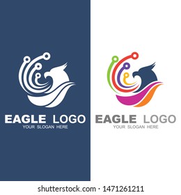 Eagle logo, Abstract eagle logo, eagle + electronic circuit line shape, falcon symbol