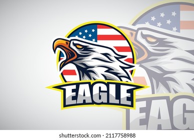 Eagle Logo American USA Flag Circle Background Design Esport Sports Mascot Vector Illustration Art
