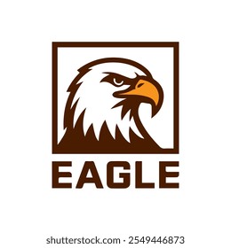 An eagle logo in a box shape. Suitable for sports, game and other logos.