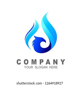 eagle logo with a burning flame and blue