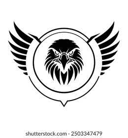 Eagle logo with circle of wings. black and white eagle head. outline design style. suitable for games, top ups, shops, brands. vector design template