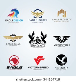 Eagle logo collection, Animal logo set for bird, wing, Phoenix, hawk, falcon, vector icons template.