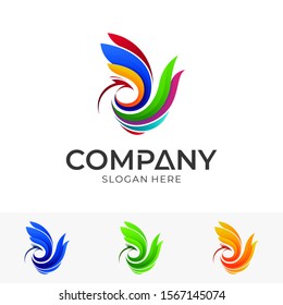 Eagle Logo Colorful Style, Flat Modern Bird Mascot, Phoenix/Falcon Logo With Playful Wings, Hawk Logo Vector