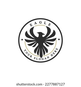 El concepto de logotipo de águila dentro del círculo. El logo representa la parte superior de un águila que levanta dos alas para mostrar su gracia, dignidad, grado y encanto