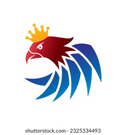 Eagle logo with a crown on the head. Good for a mascot, heraldic, or coat of arms.