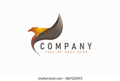 Eagle Logo Design. Abstract Golden Eagle With Sharp Wings, Isolated on White Background. Flat Vector Logo Design Graphic Template.