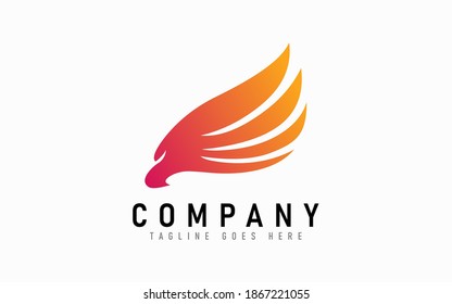 Eagle Logo Design. Abstract Orange Eagle Head With Sharp Shape, Isolated on White Background. Flat Vector Logo Design Graphic Template.