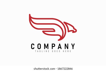 Adler Logo Design. Abstrakter Adler mit rotem Lines Konzept, einzeln auf weißem Hintergrund. Flaches Vectorlogo-Design Grafikvorlage.