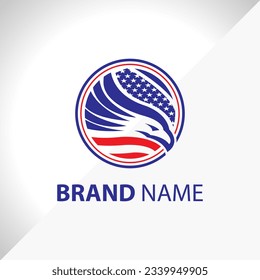 eagle logo design with blue red and white color elements