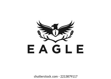 Eagle logo design with leaf branch icon symbol emblem mascot silhouette