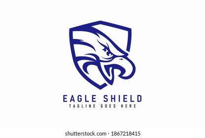 Eagle Logo Design. Modern Blue Eagle Head In a Shield, Isolated on White Background. Flat Vector Logo Design Graphic Template.